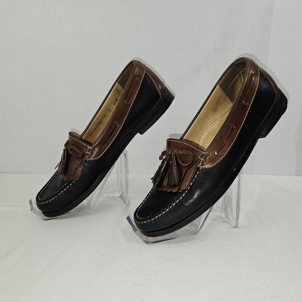 Cole Haan Loafers Mens 9.5D Black Brown Leather Kiltie Tassel Mexico Vintage - Picture 2 of 8